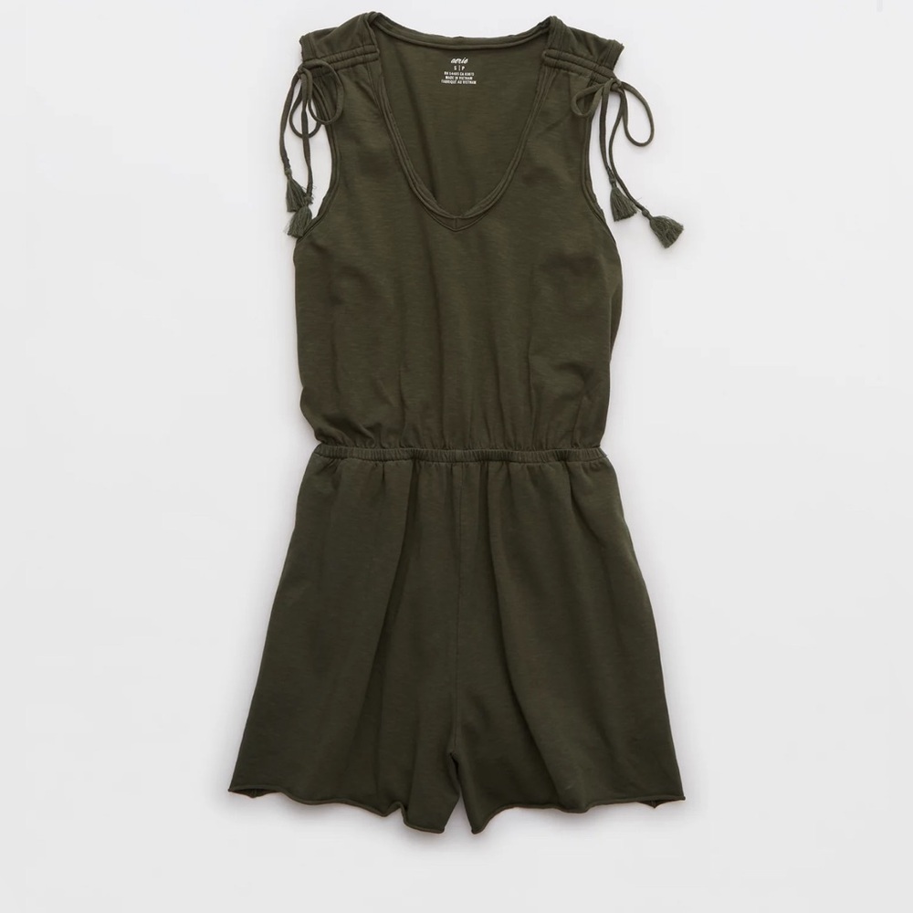 Aerie Ruched knit jersey romper Ladies size xs Festive olive green